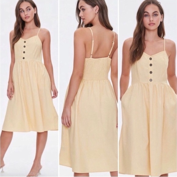 J for Justify Linen Cream Smocked Cami Midi Dress Size Medium - Picture 1 of 12